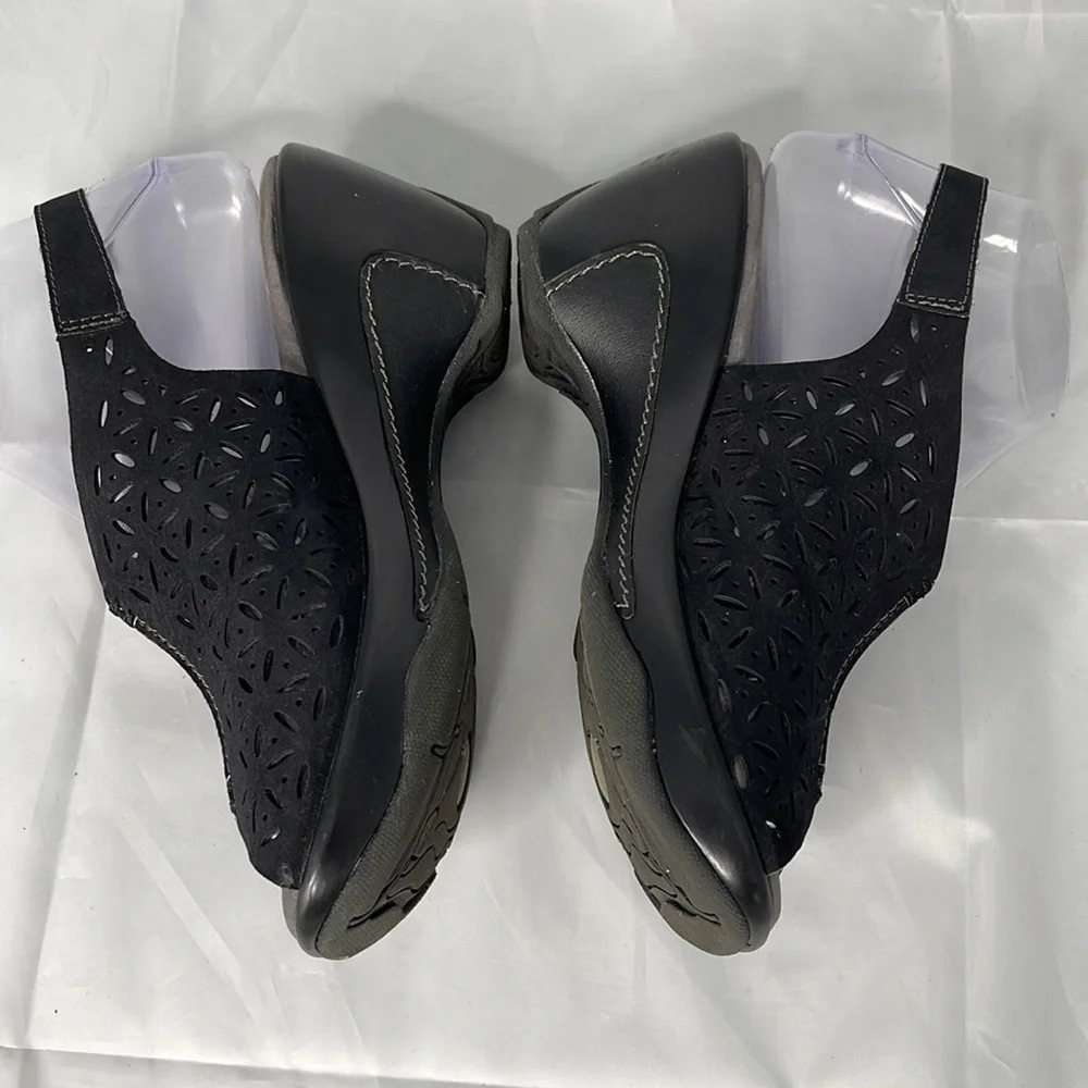 JBU Monica Black Peep Toe Slingback Clogs Adventure On Cutout Size 6.5M - Picture 4 of 15